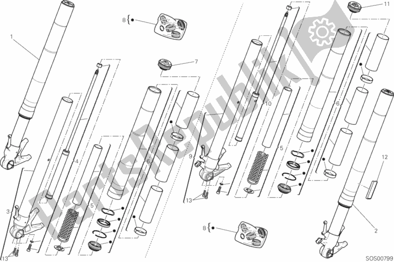 All parts for the Front Fork of the Ducati Diavel Xdiavel Thailand 1260 2017